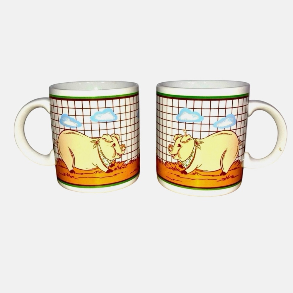 VTG Interpur Pig Coffee Mugs Set of 2 Farmhouse Cottagecore Farm Life